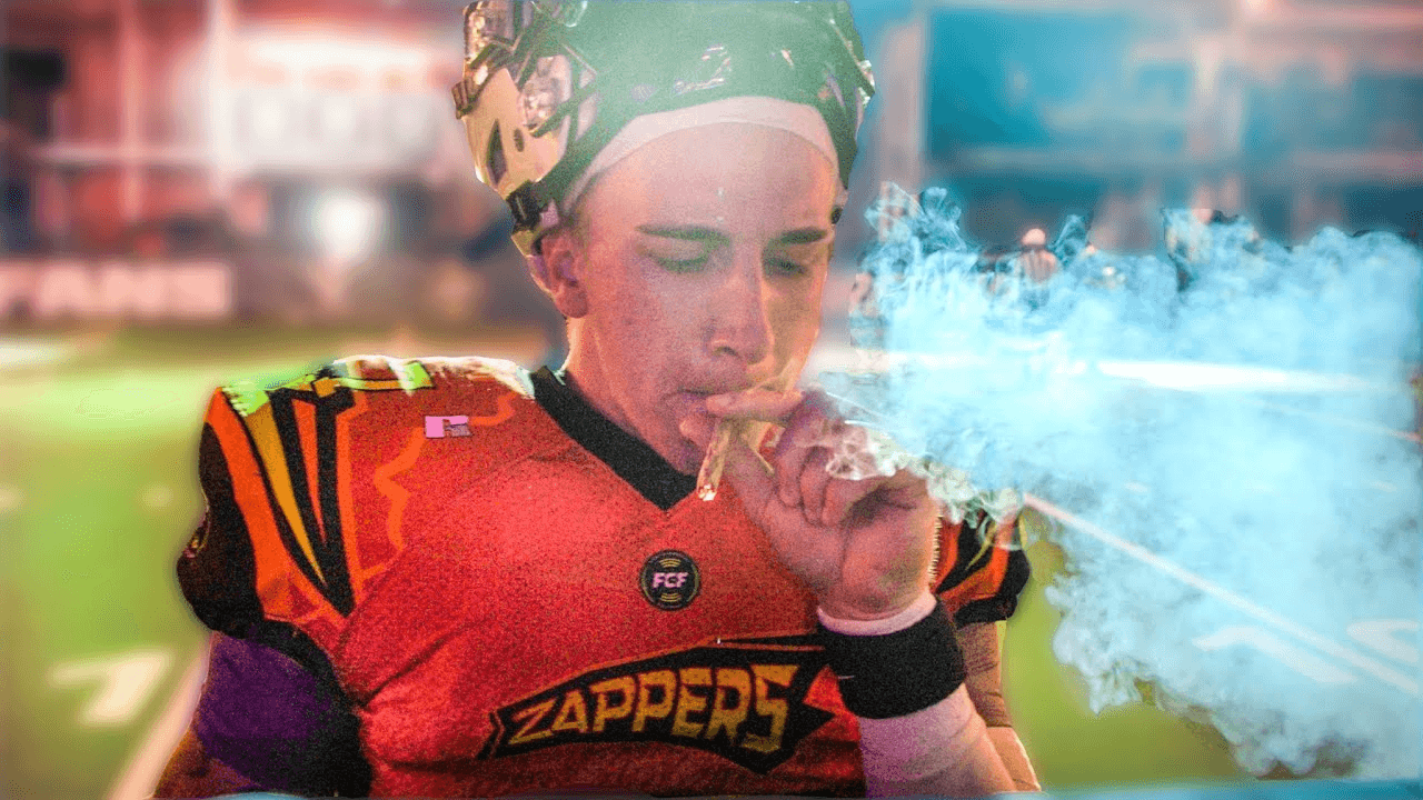 QBStew in a Zappers uniform under stadium lights